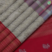 Multi color gold zari padded checkered design marble design and red gold zari multi lines border signature silk saree