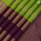 Apple Green Gold Zari Mango Motif Design Purple Peacock Border Design Traditional Silk Saree