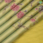 Lavender base gold zari with silk thread floral embroidered design plain gold zari zig zag border embroidery silk saree