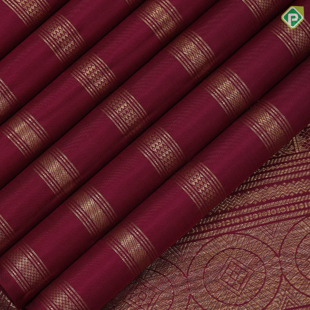 Maroon gold zari self designed velthari lines borderless contemporary fusion silk saree