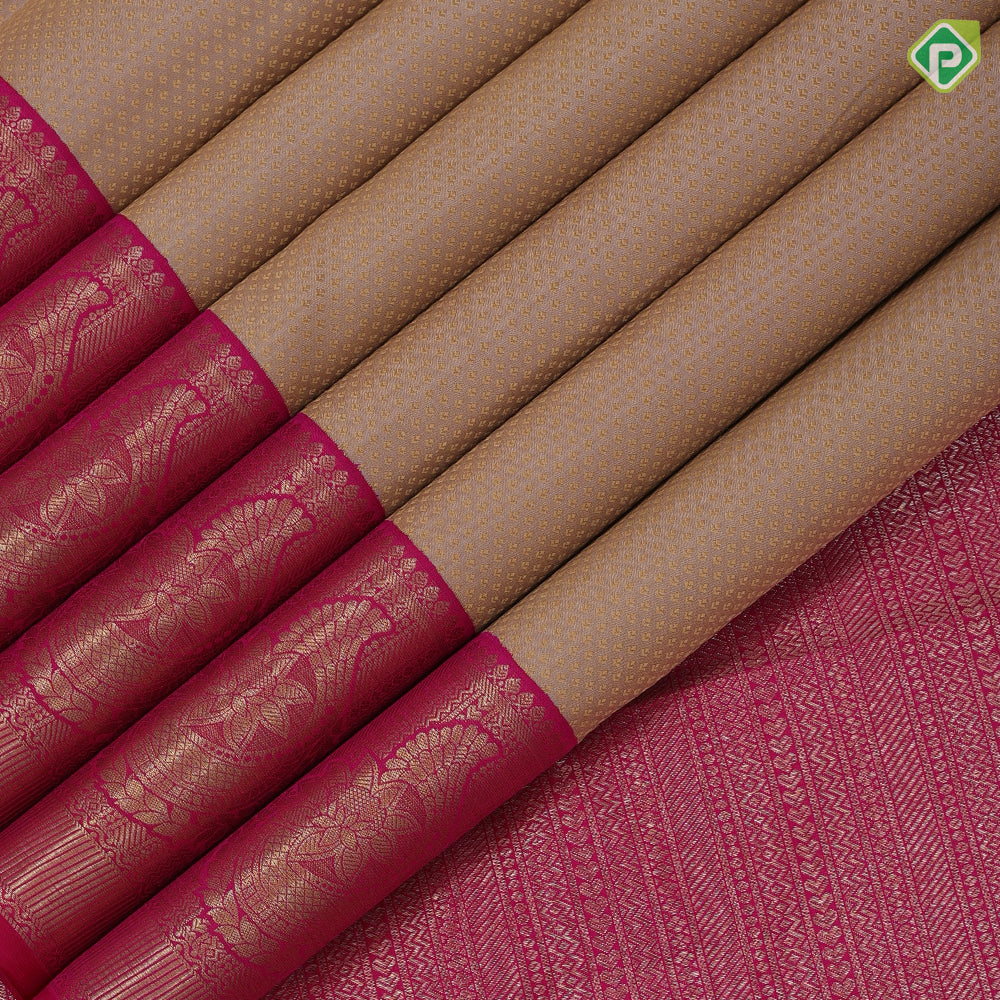 Light beige silk thread micro butta design rani pink gold zari fancy flower butta border traditional silk saree