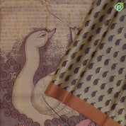 Cream base multicolor swimming duck in waterpot rust color gold zari tissue border contemporary silk saree