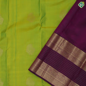 Apple Green Gold Zari Mango Motif Design Purple Peacock Border Design Traditional Silk Saree