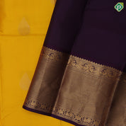Mango yellow gold zari thilagam butta design violet gold zari mayikan border traditional silk saree