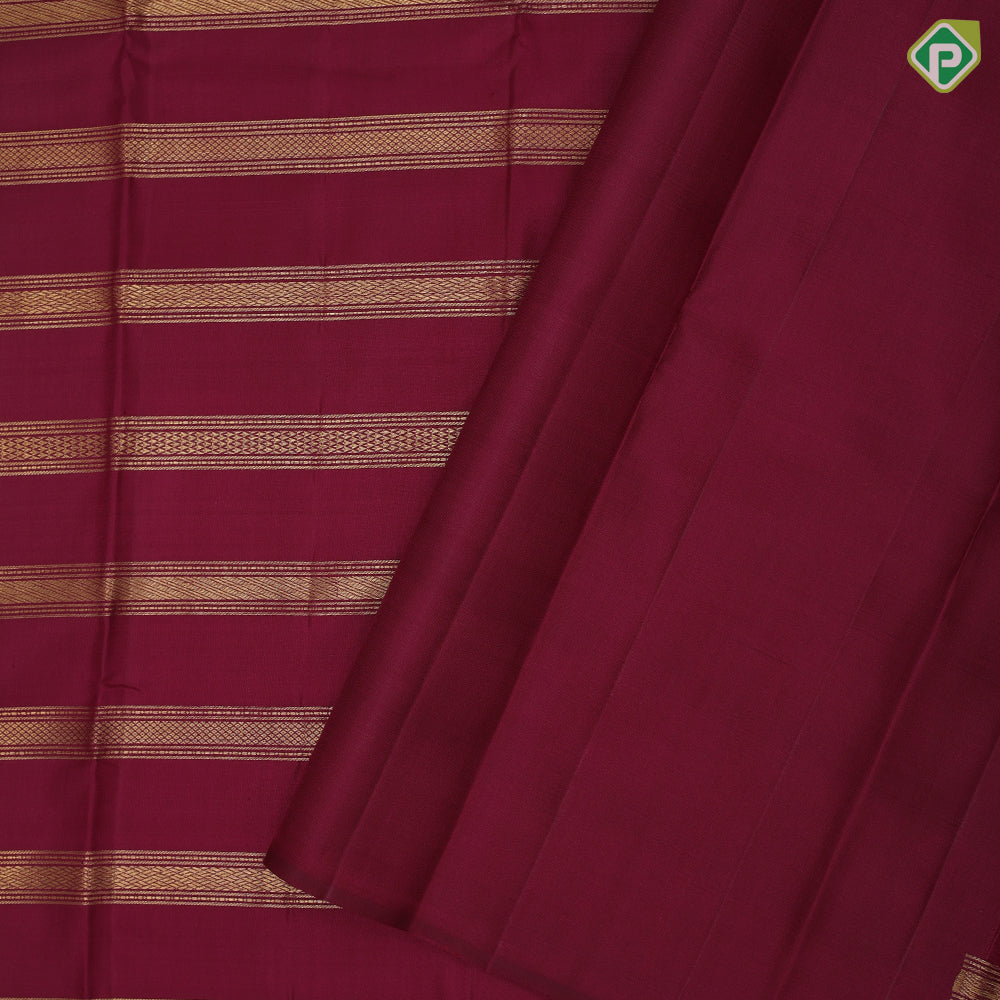Maroon gold zari self designed velthari lines borderless contemporary fusion silk saree