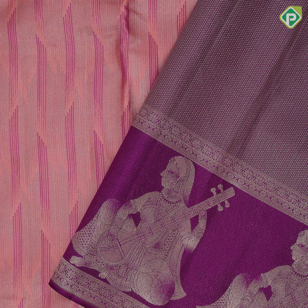 Onion pink silver zari and purple combo geometrical design purple silver gold zari meera sitting butta border trendy designer silk saree