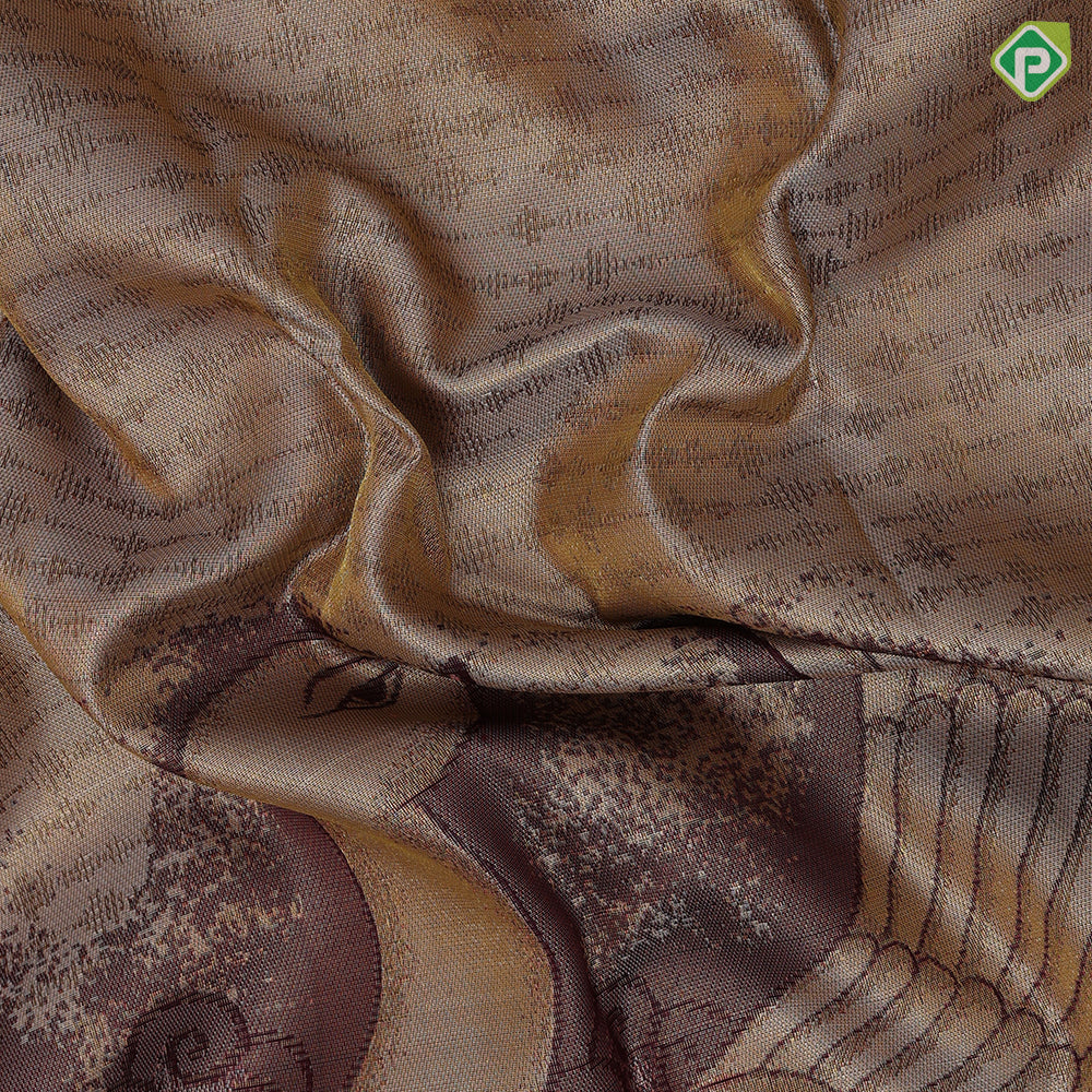 Cream base multicolor swimming duck in waterpot rust color gold zari tissue border contemporary silk saree