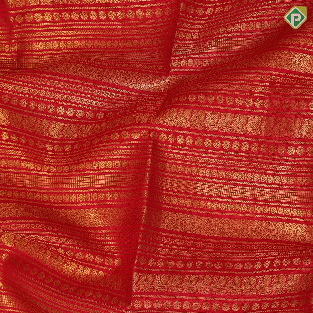 Tomato red gold zari self designed velthari design self gold zari mayikan border traditional silk saree