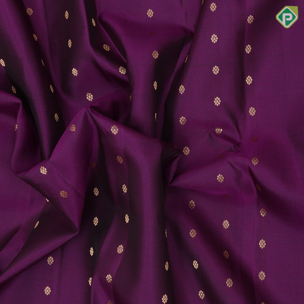 Purple Gold Zari Peacock Butta Design Pink Colour Peacock Border Design Pure Mix Silk Saree