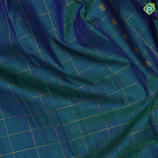 Peacock Blue Gold Zari Flower Checks Butta Design Magenta Mango Ruthracham Border Design Traditional Silk Saree