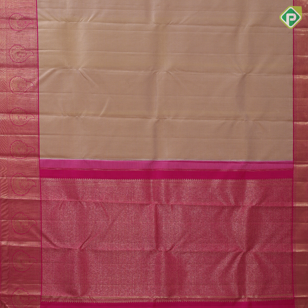 Light beige silk thread micro butta design rani pink gold zari fancy flower butta border traditional silk saree