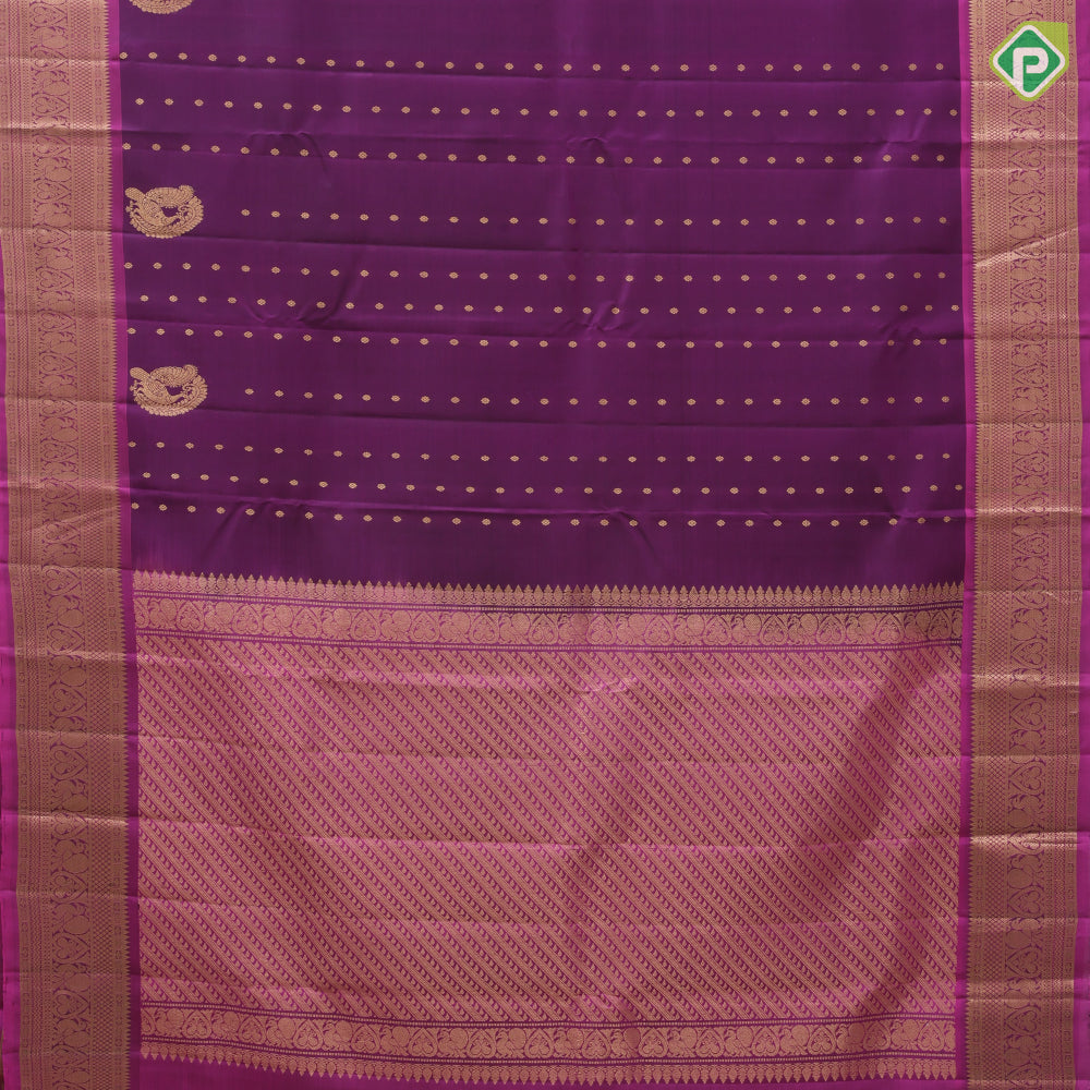 Purple Gold Zari Peacock Butta Design Pink Colour Peacock Border Design Pure Mix Silk Saree