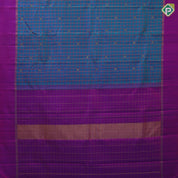 Peacock blue gold zari thread Checks and butta motifs contrast purple plain border traditional silk saree