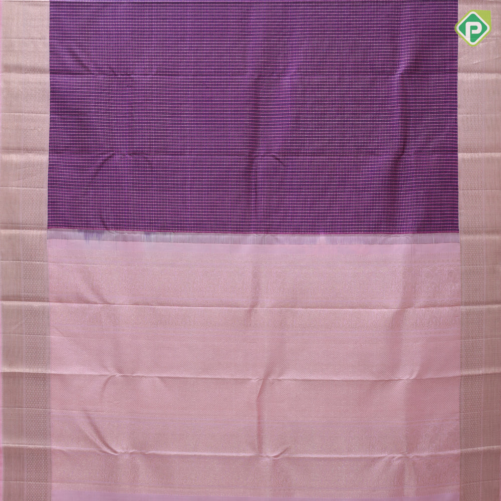 Violet With Purple Gold Zari Baby Pink Zig Zag  Ruthracham Border Design Traditional Silk Saree
