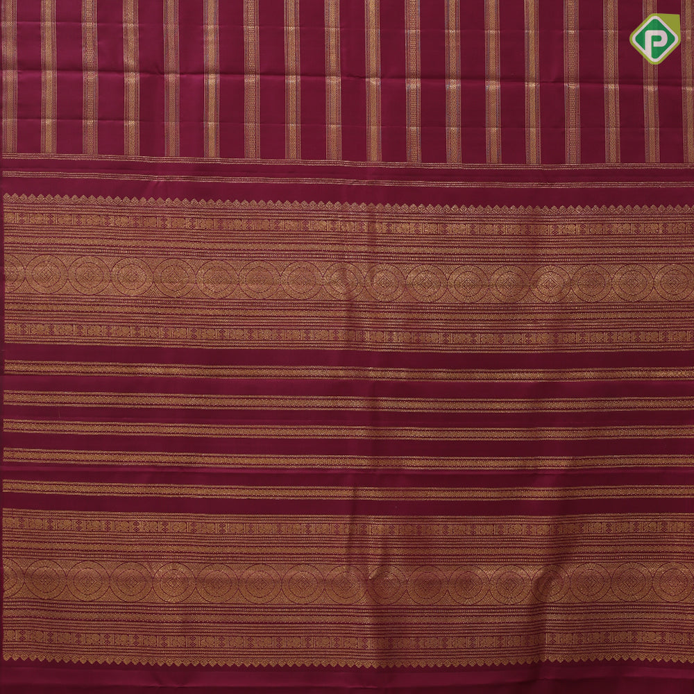 Maroon gold zari self designed velthari lines borderless contemporary fusion silk saree