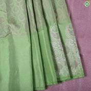 Pista green pink grand floral thread work design self silver zari meena work border trendy silk saree