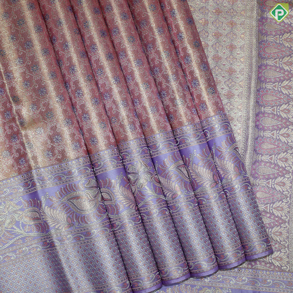 Goldish Pink Gold Zari With Baby Pink Color Tissue Traditional Silk Saree