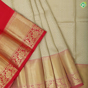 Khaki gold zari brocade floral design red gold zari rangoli and bavanji border pattu paavadai Lehanka