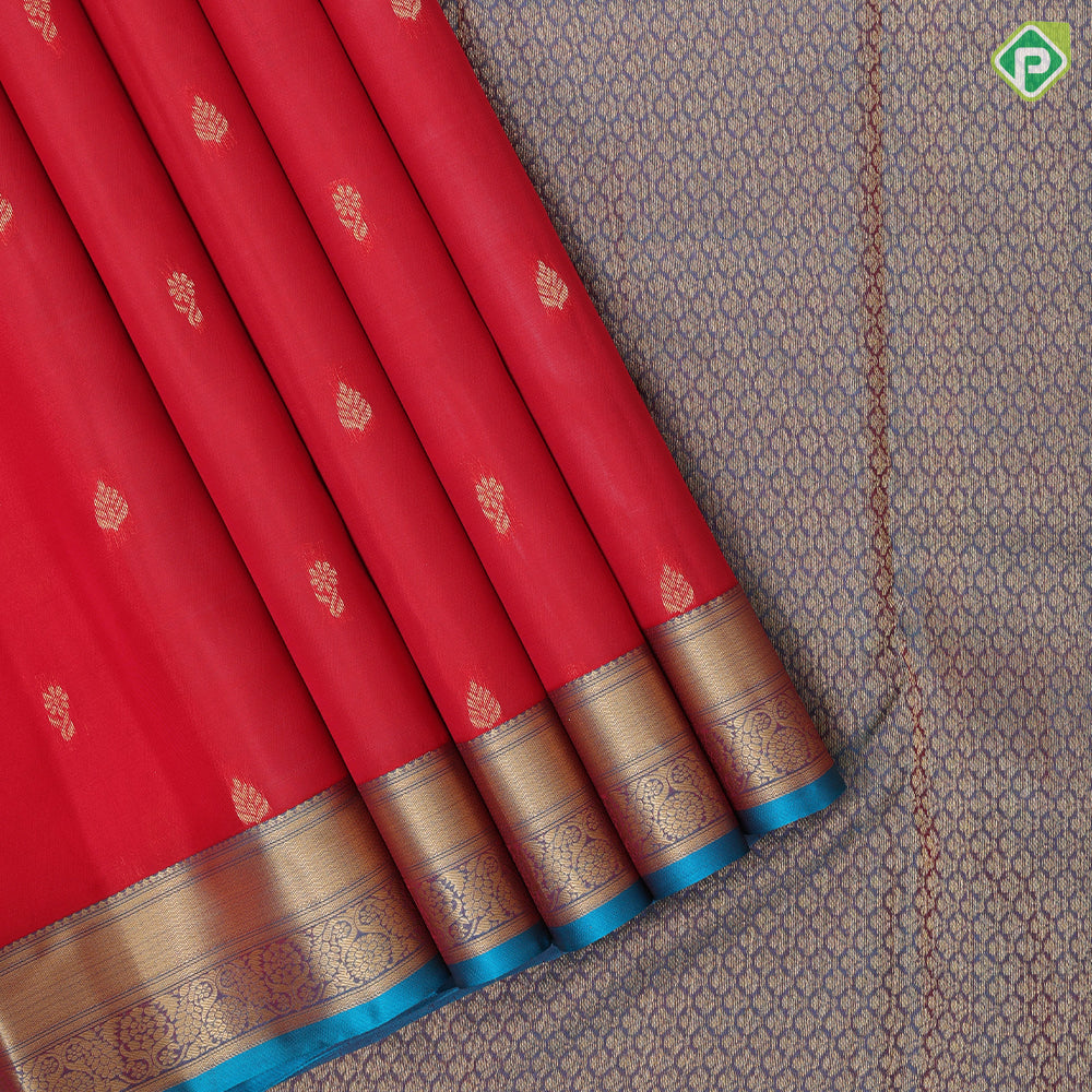 Chilly Red Gold Zari Flower Thilagam Butta Design Rexsona Green Floral Border Design Pure Mix Silk Saree