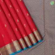 Chilly Red Gold Zari Flower Thilagam Butta Design Rexsona Green Floral Border Design Pure Mix Silk Saree