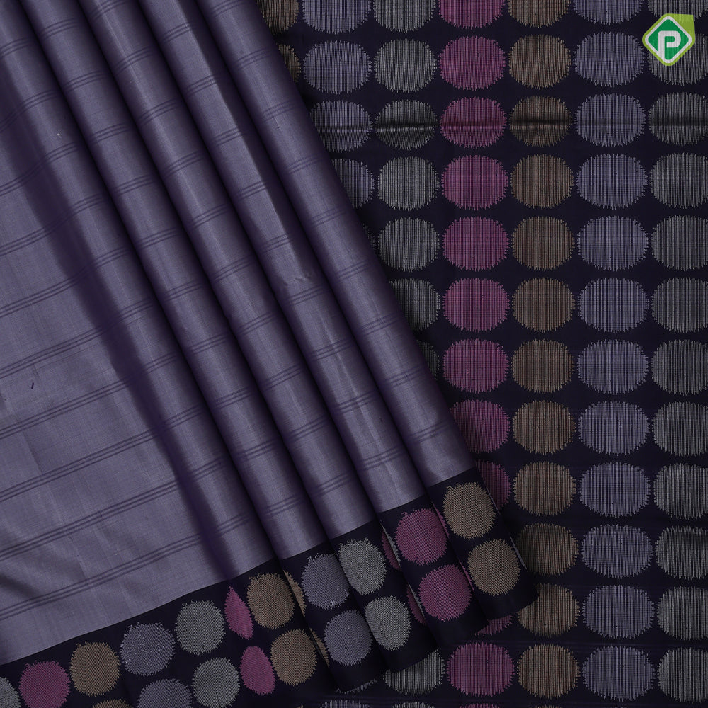 Dark onion pink self checks design black tri color zari round butta border soft silk saree