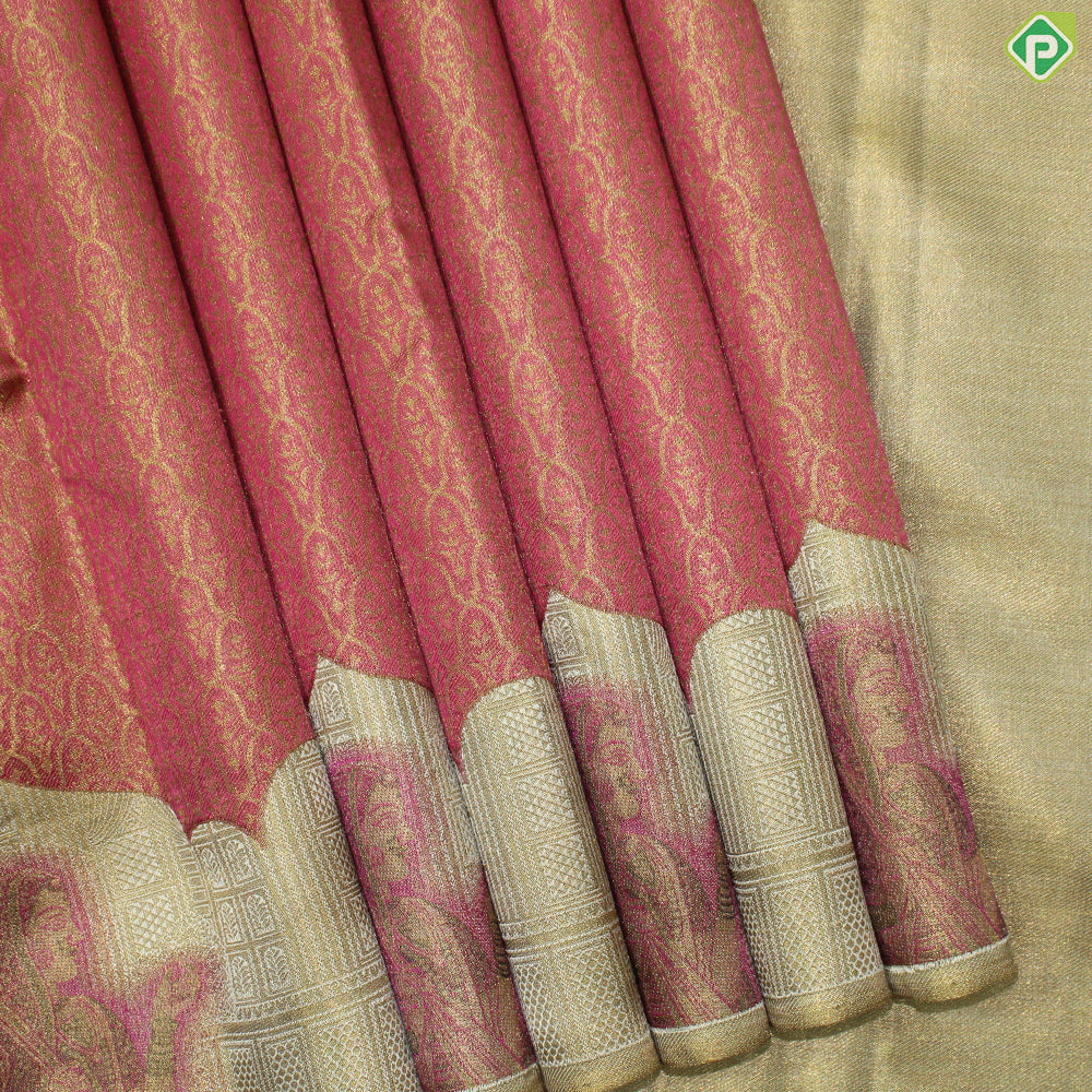 Peach Orange Gold Zari With Cream color Turning  Border Traditional Silk Saree