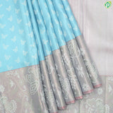 Sky Blue silver butterfly butta  peach pink rangoli design border Trendy designer Silk Saree