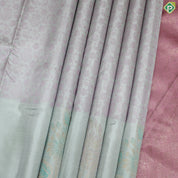 Peach green Thread Baby Pink Floral Design With Big Flower Border Design Trendy Silk Saree