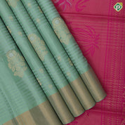 Purple blue gold zari flower bunch design contrast pallu and gold zari border soft silk saree