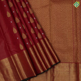 Cherry red gold zari thilagam butta vairaoosi self gold zari diamond design border koorai silk saree