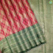 Tomato Red Gold Zari With Green Color Border Traditional Silk Saree