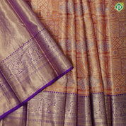 honey orange silver gold zari meena work purple blue silver gold zari peacock lines pattu paavadai lehanka