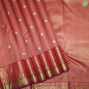 Rani Red With Gold Zari Small Circles and Silver Rudhraksham Self Colour Border Exclusive Bridal Silk Saree
