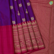 Dual shade purple gold zari chakkaram annam butta rani pink gold zari multi design border traditional silk saree