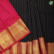Black gold zari thousand butta design pink gold zari rangoli mid plain border pattu paavadai lehanka