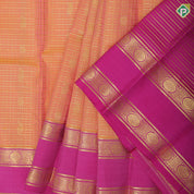 peach pink gold zari checks and mango chakkaram butta rose pink gold zari rettapet border pattu paavadai lehanka