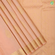 peach gold zari self designer thilagam butta self color gold zari elephant annam butta edge border traditional silk saree