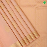 peach gold zari self designer thilagam butta self color gold zari elephant annam butta edge border traditional silk saree