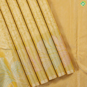 Mango yellow silver zari grand floral design self fancy leaf meena work border trendy tissue silk saree