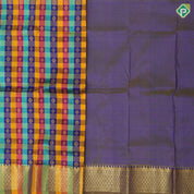 Multi color checks and gold zari round diamond butta self gold zari border pattu paavadai lehanka
