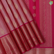 salmon  pink gold zari thilagam design dark pink lotus mayilkan border design traditional silk saree