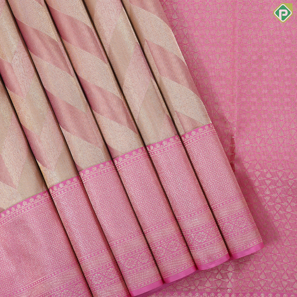 Dark lavender silver gold zari arrow line design beige silver gold zari spin weave design Trendy silk saree