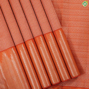 fire Orange silver gold zari fancy Beed stripes design self silver gold zari temple tower trendy tissue silk saree