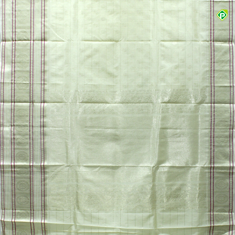 Beige With Peacock And Chakra Motifs Kuppadam Pure Silk Cotton Saree