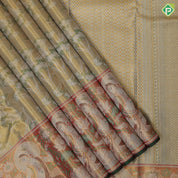 Golden green base silver zari by zari surf design meena work meera dancing floral border special design silk saree