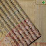 Golden green base silver zari by zari surf design meena work meera dancing floral border special design silk saree