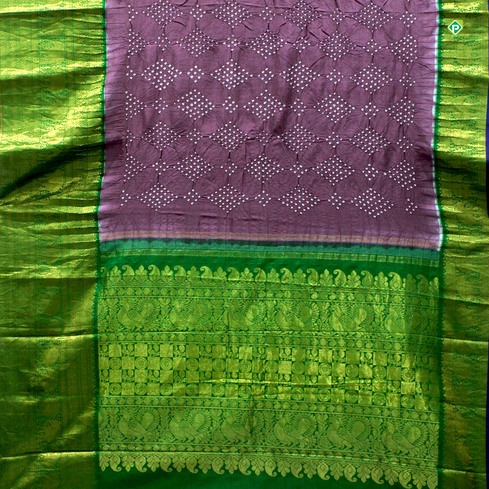 Lavendar Pink With Forest Green Pure Kanchi  Bhandhini Silks Saree