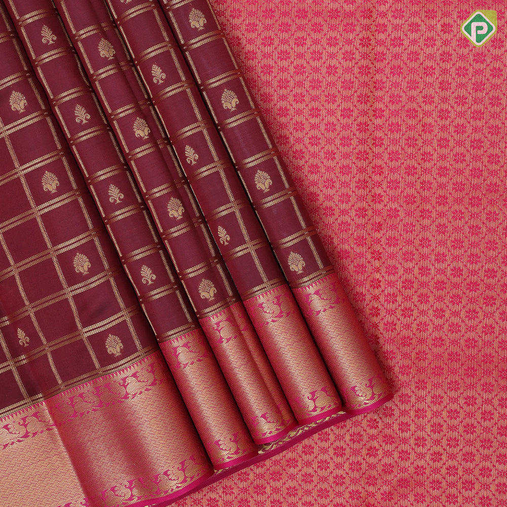 Violet gold zari window panel mid fancy butta pink gold zari fancy border Pure Mix silk saree