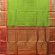 Kelly Green Orangish Pink Temple Silver Rudraksham Border Kuppadam Silk Cotton Saree