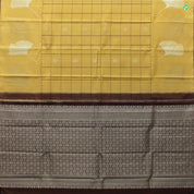 Cream Sandal Checked Silver and Gold Zari Leaves Border Pure Kora Silk Saree
